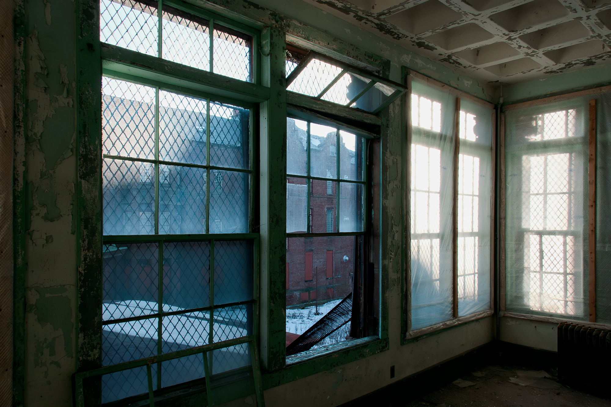 Inside the Northampton State Hospital main building north wing (north infirmary).