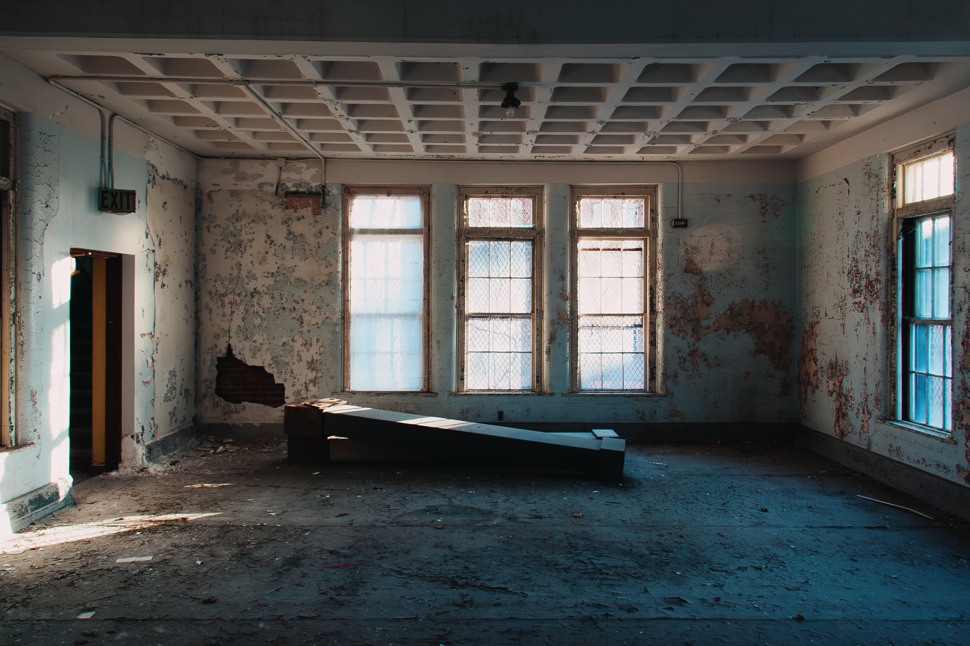 Inside the Northampton State Hospital main building north wing (north infirmary).