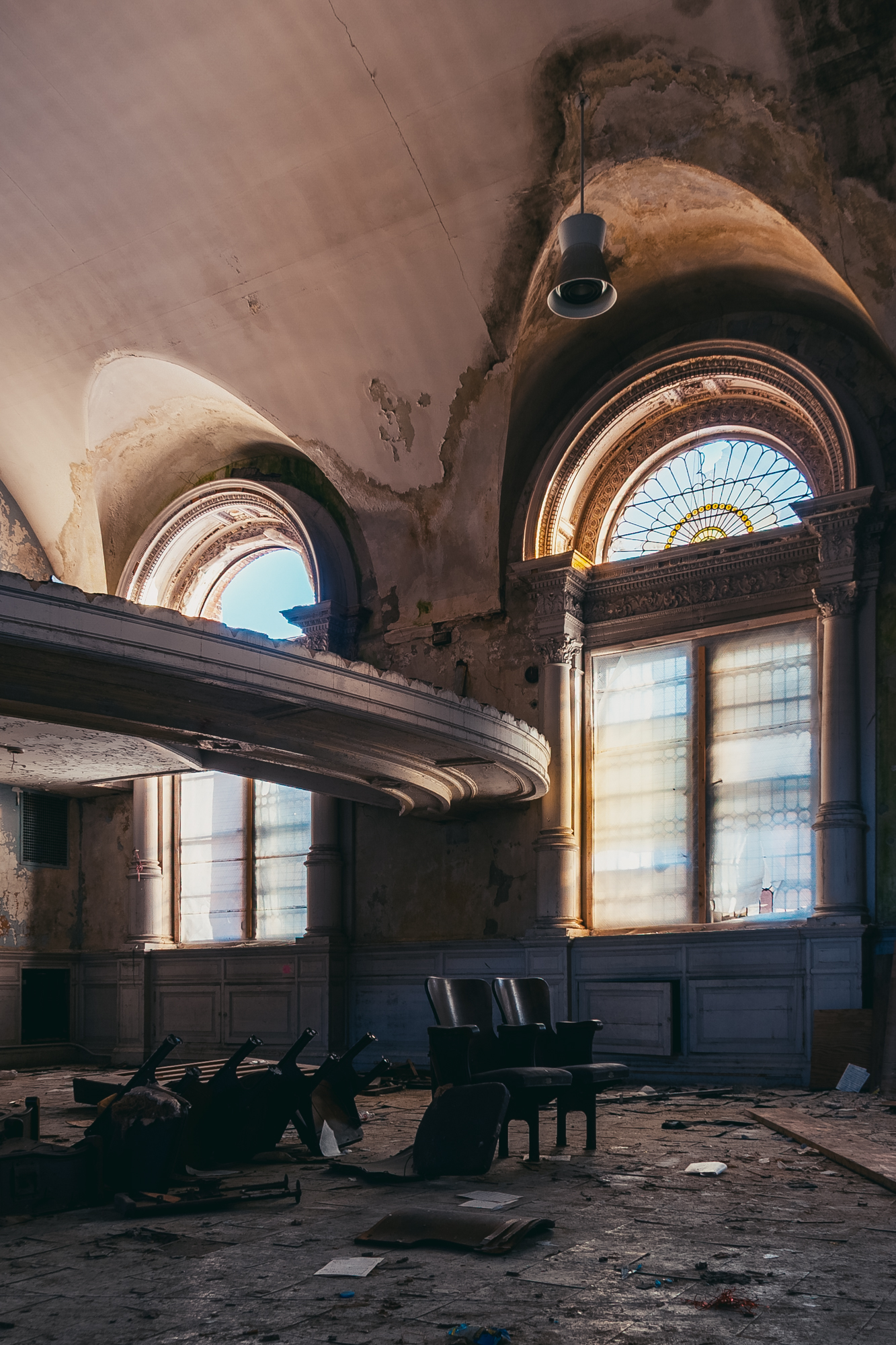 Theater windows at Northampton State Hospital