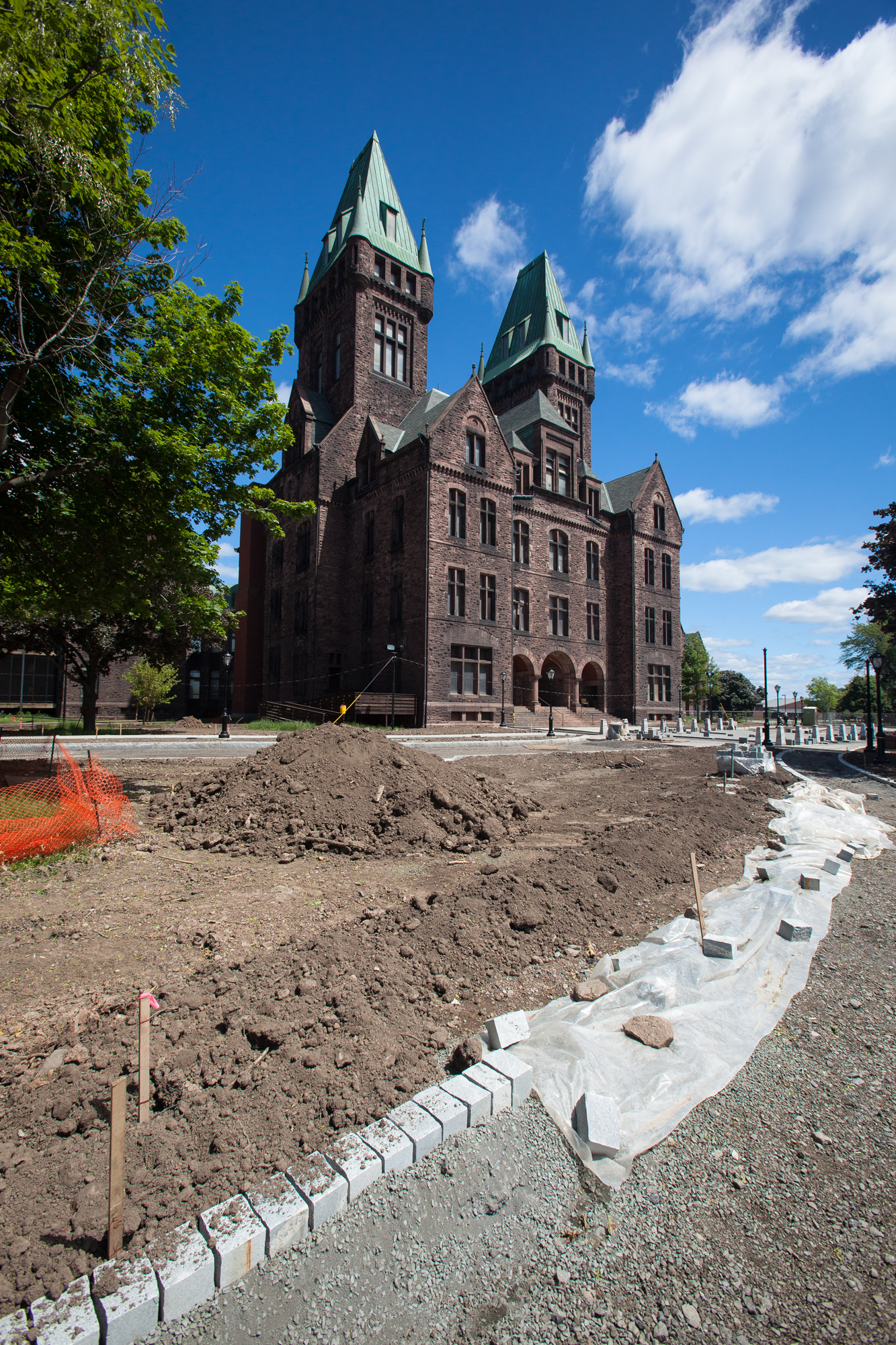 Exterior of admin section of Buffalo State Hospital under construction.