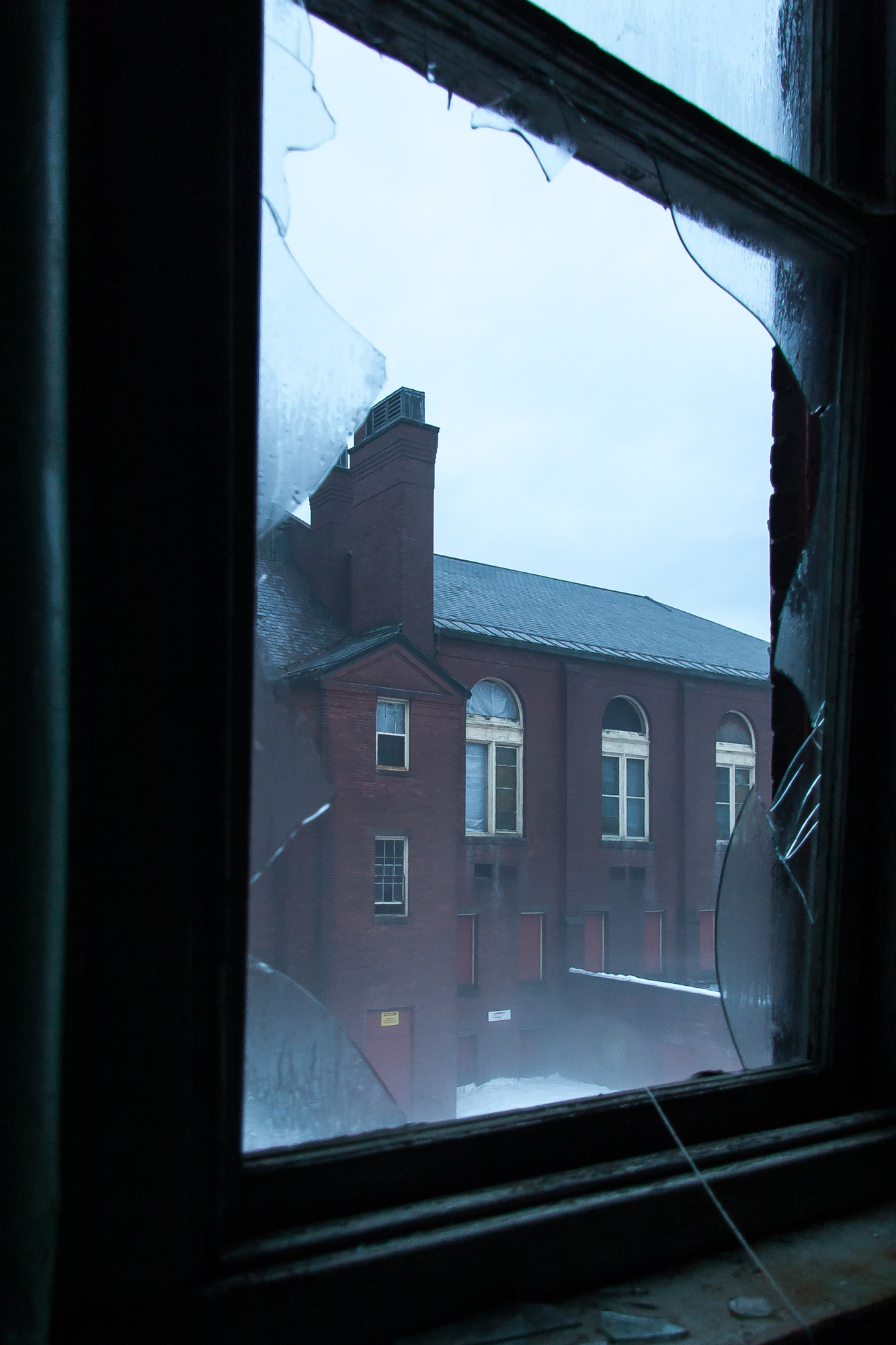 Exterior view of the theater at Northampton State Hospital from one of the wards
