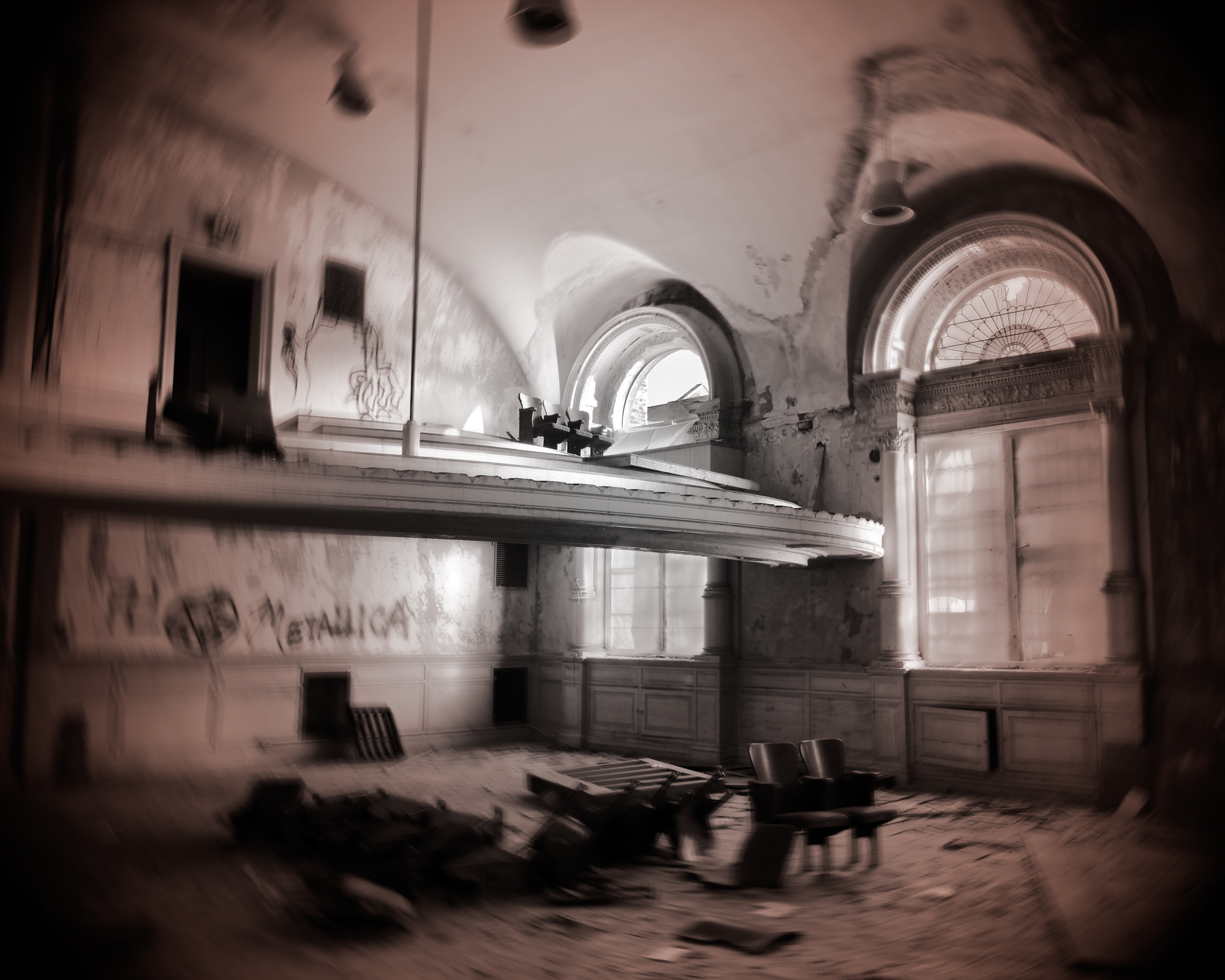 Surreal shot of theater at Northampton State Hospital