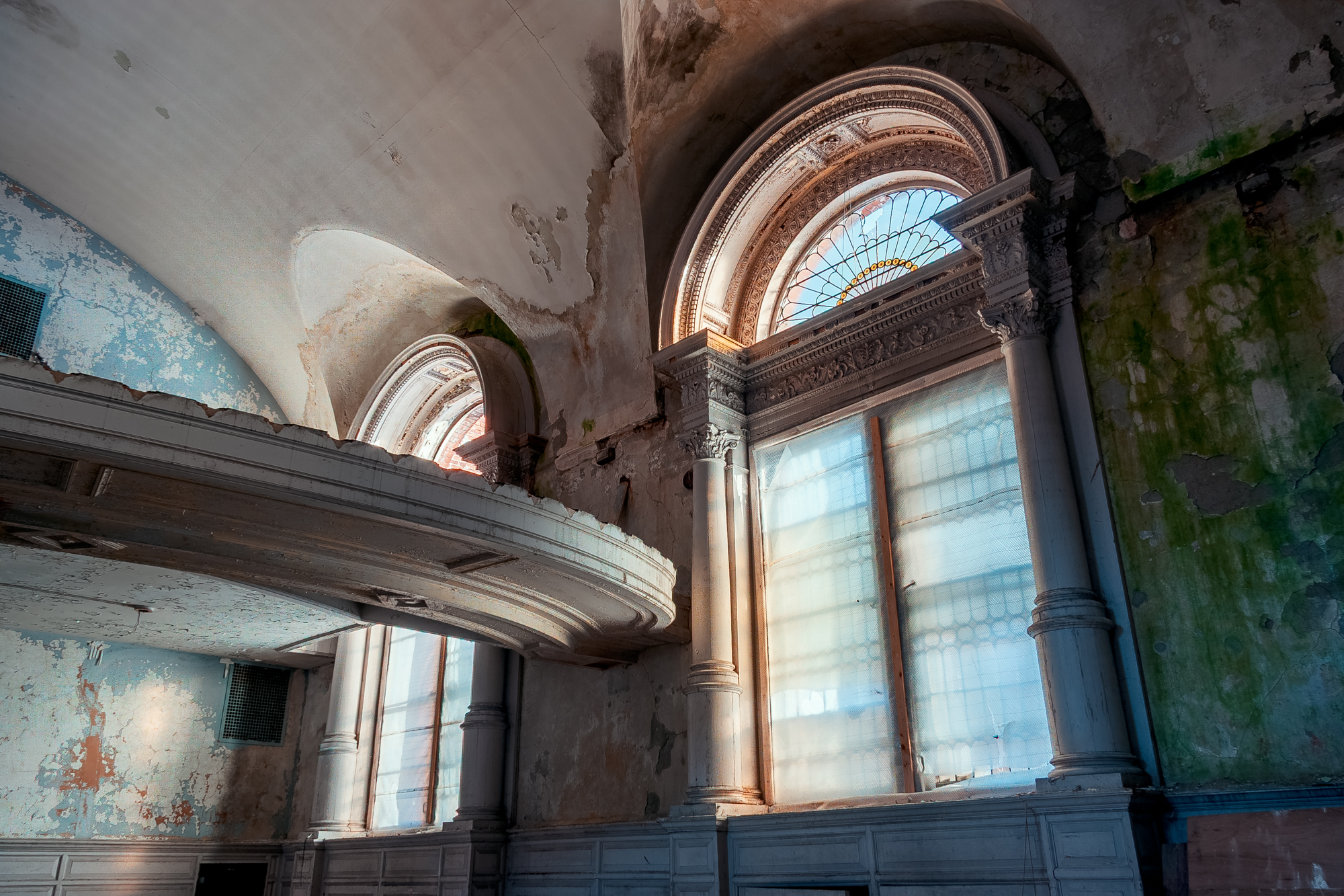 Theater windows at Northampton State Hospital