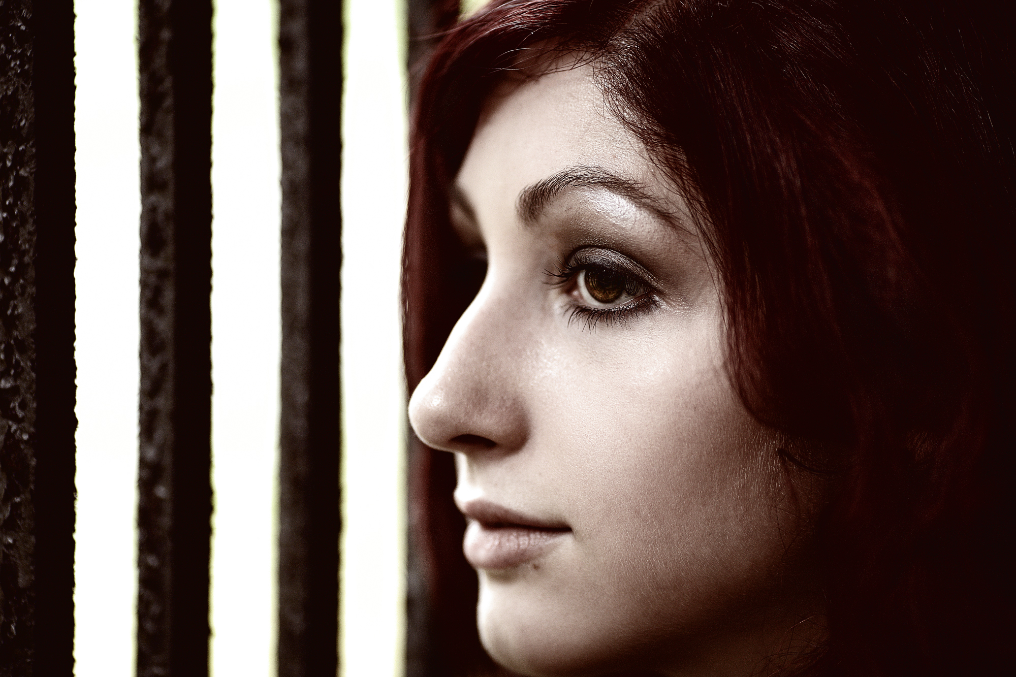 Closeup of model Geena at Medfield State Hospital