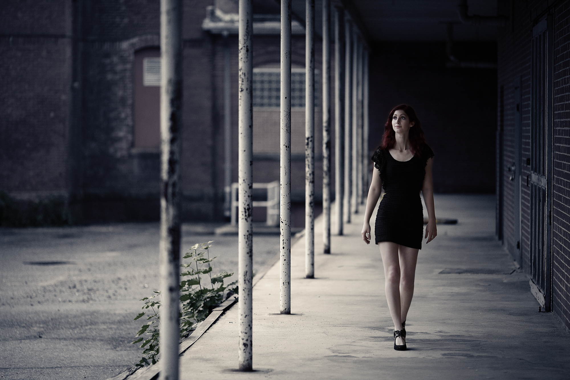 Model Geena walking at Medfield State Hospital