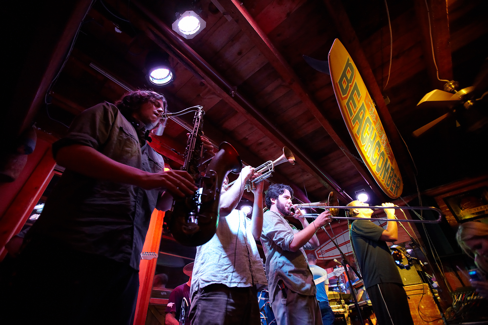 John Brown's Body horn section at the Welfleet Beachcomber July 31, 2011.