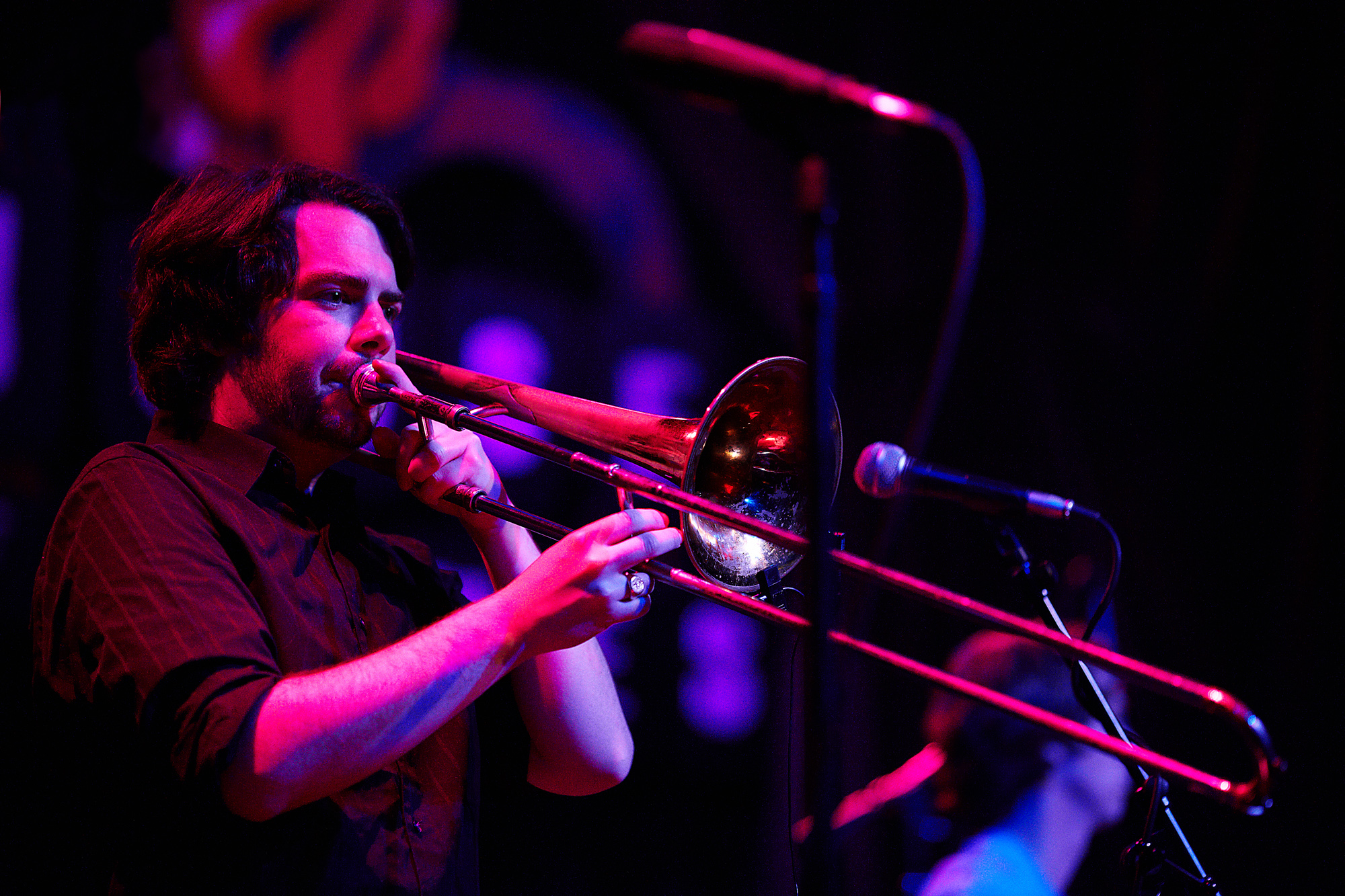 Trombone player for John Brown's Body performs at the House of Blues in Boston, MA January 21, 2011.