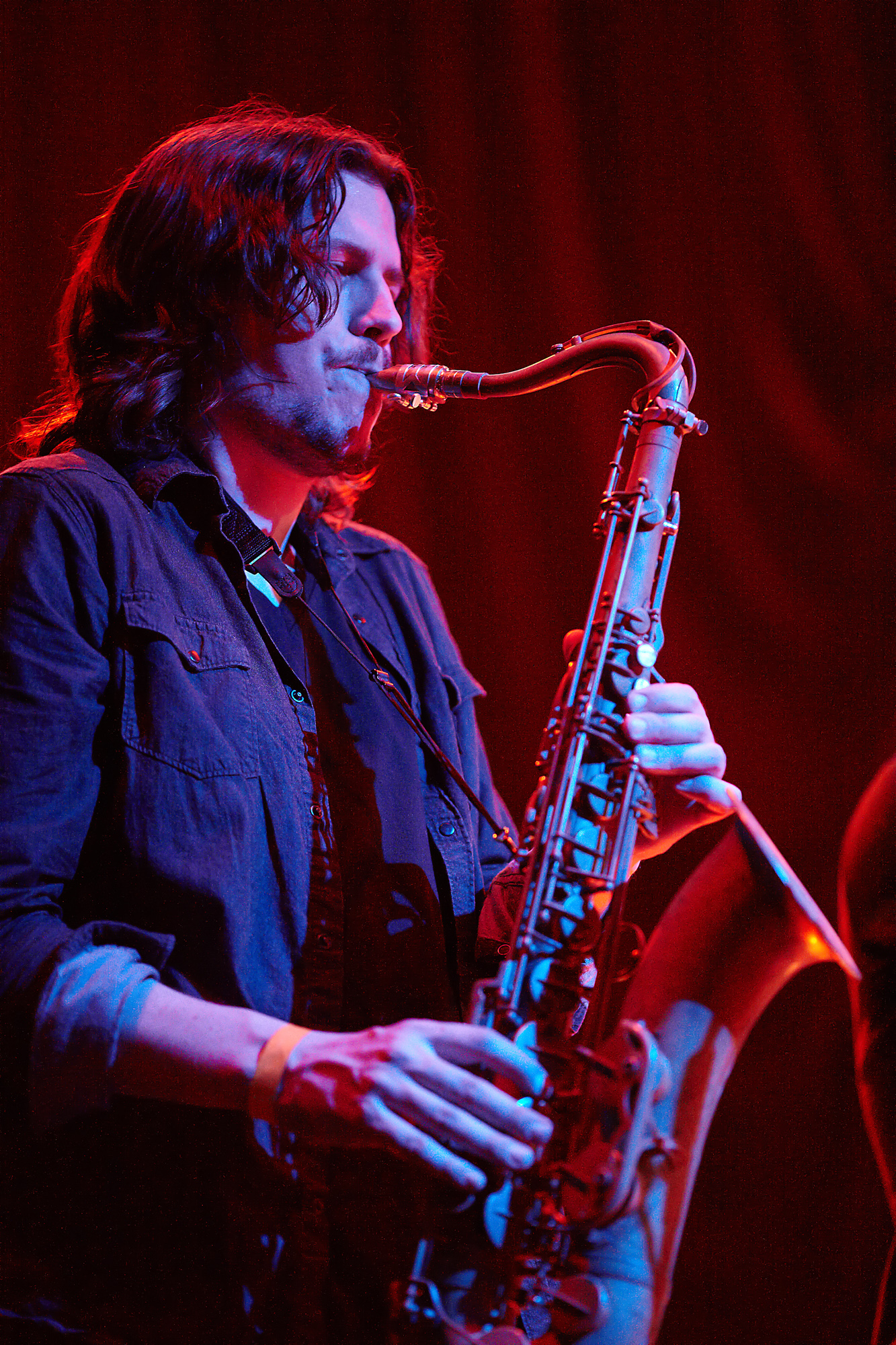Saxophone player for John Brown's Body performs at the House of Blues in Boston, MA January 21, 2011.