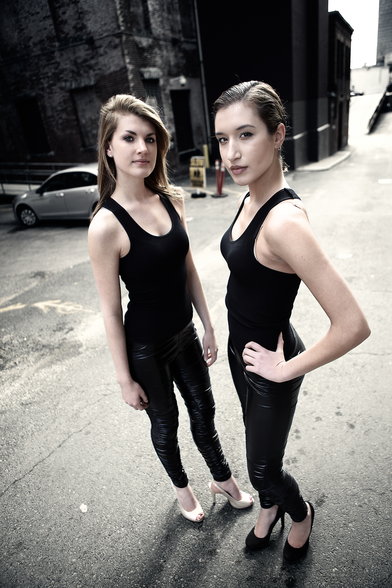 Models pose on Newbury St. with DH Studios 2011 collection.