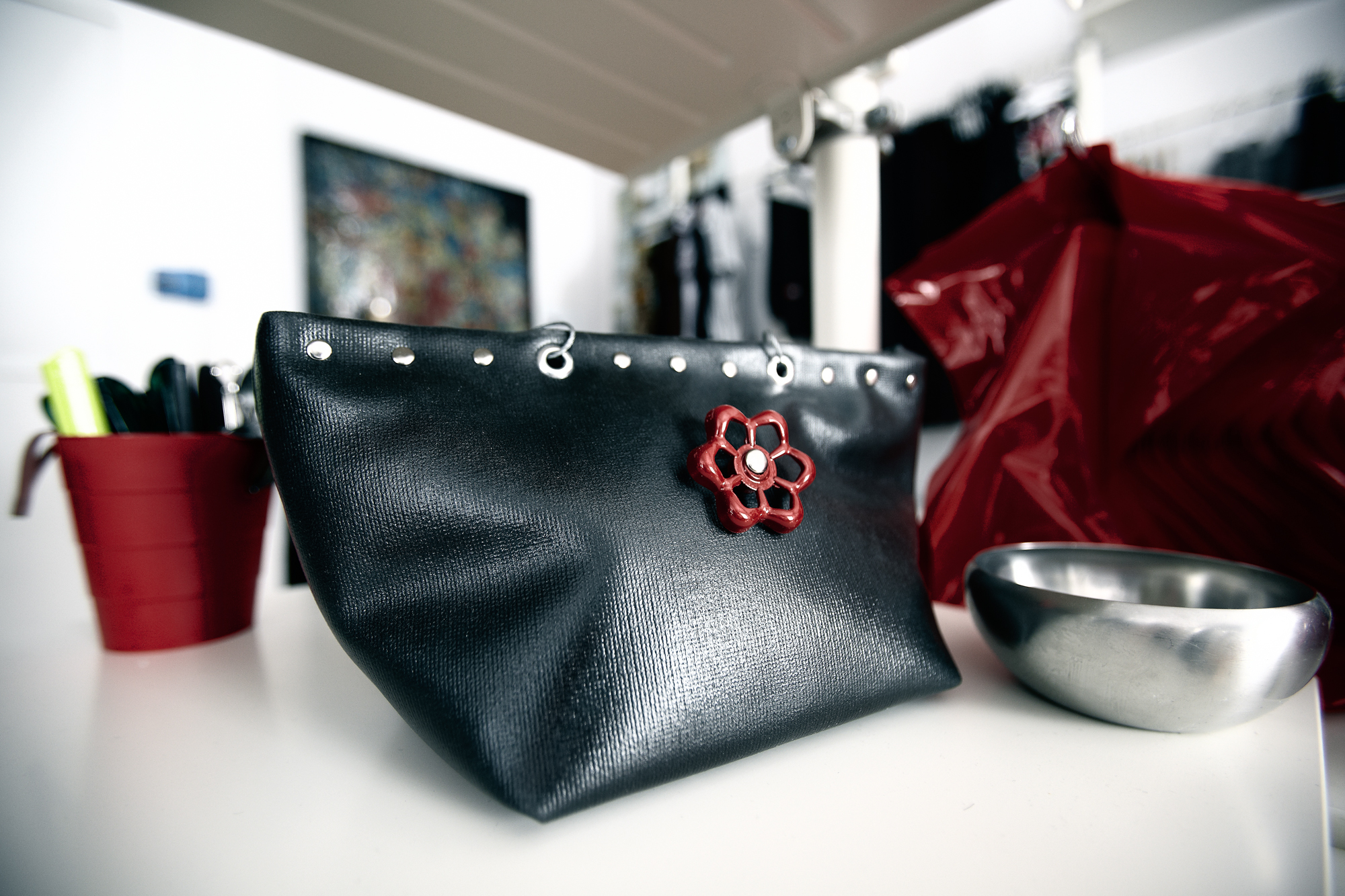 Purse on table at DH Studios.