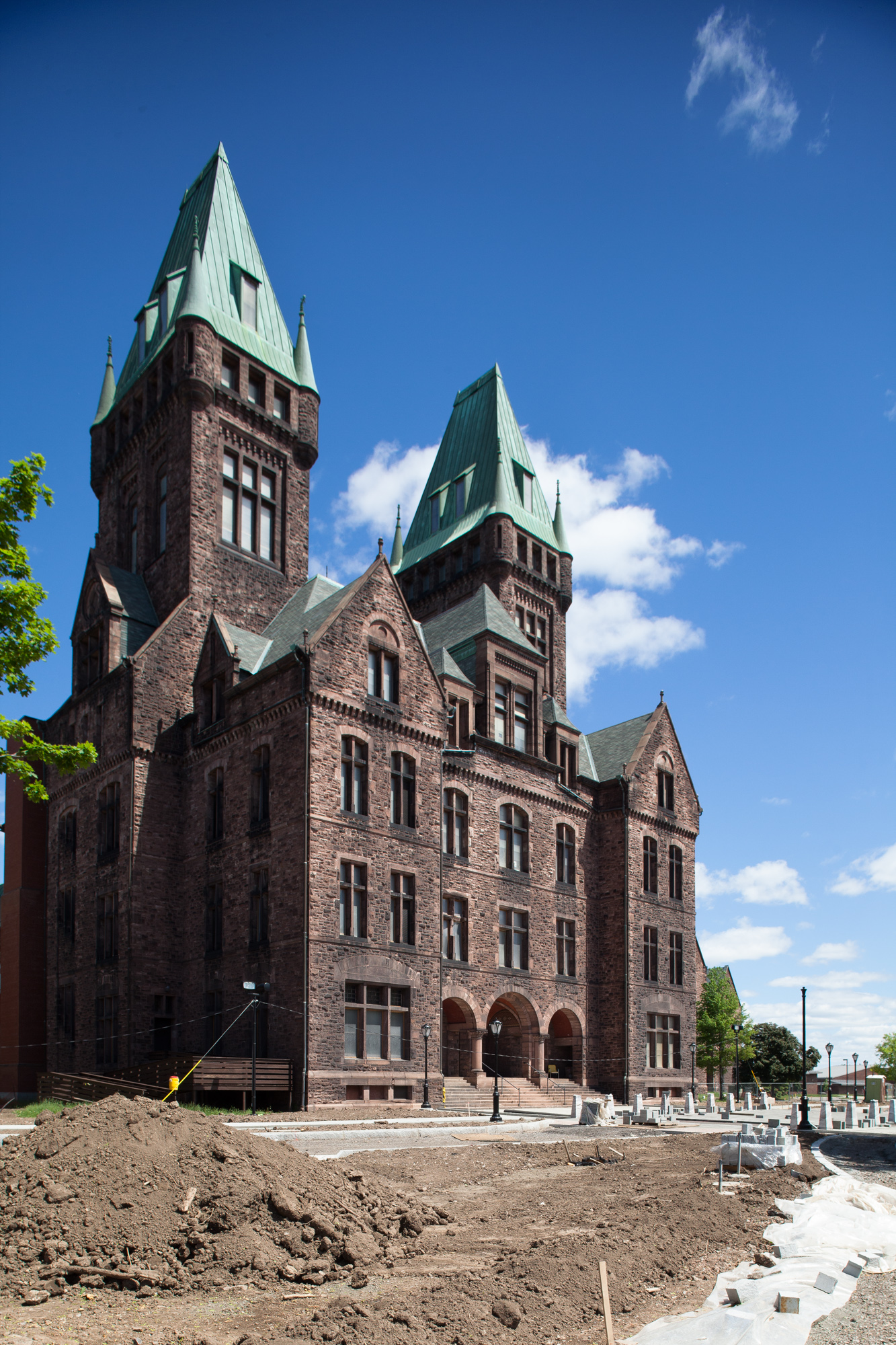 Exterior of admin section of Buffalo State Hospital under construction.