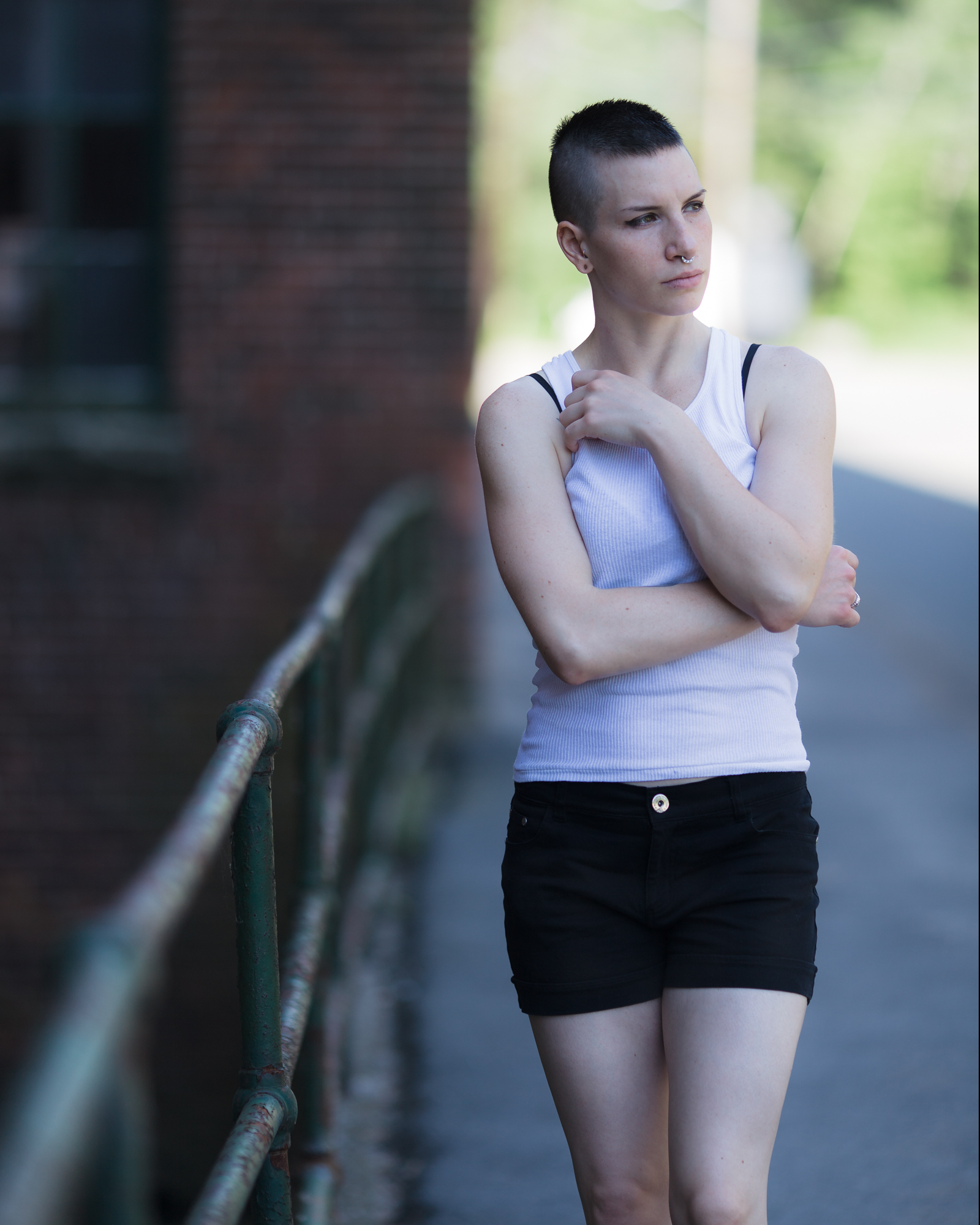 Model Lauren in a contemplative pose.