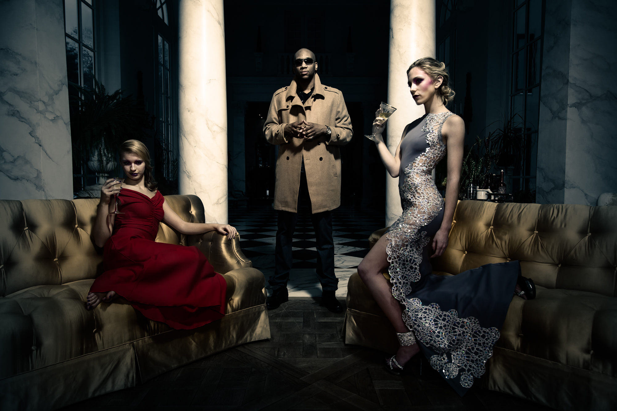 Musician Rich Kimble poses with models showing off items from the 2014 DH Studios collection.