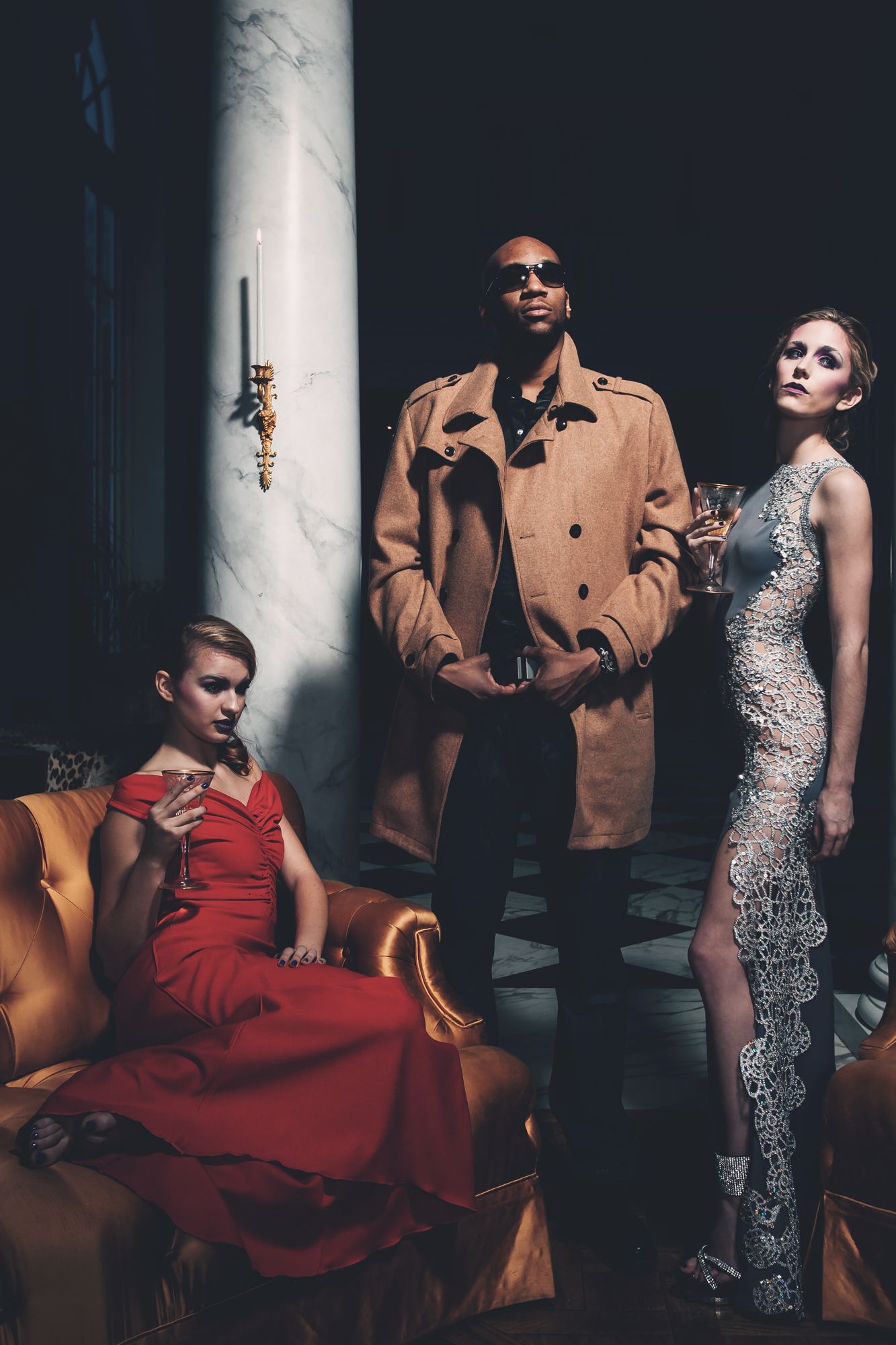 Musician Rich Kimble poses with models showing off items from the 2014 DH Studios collection.