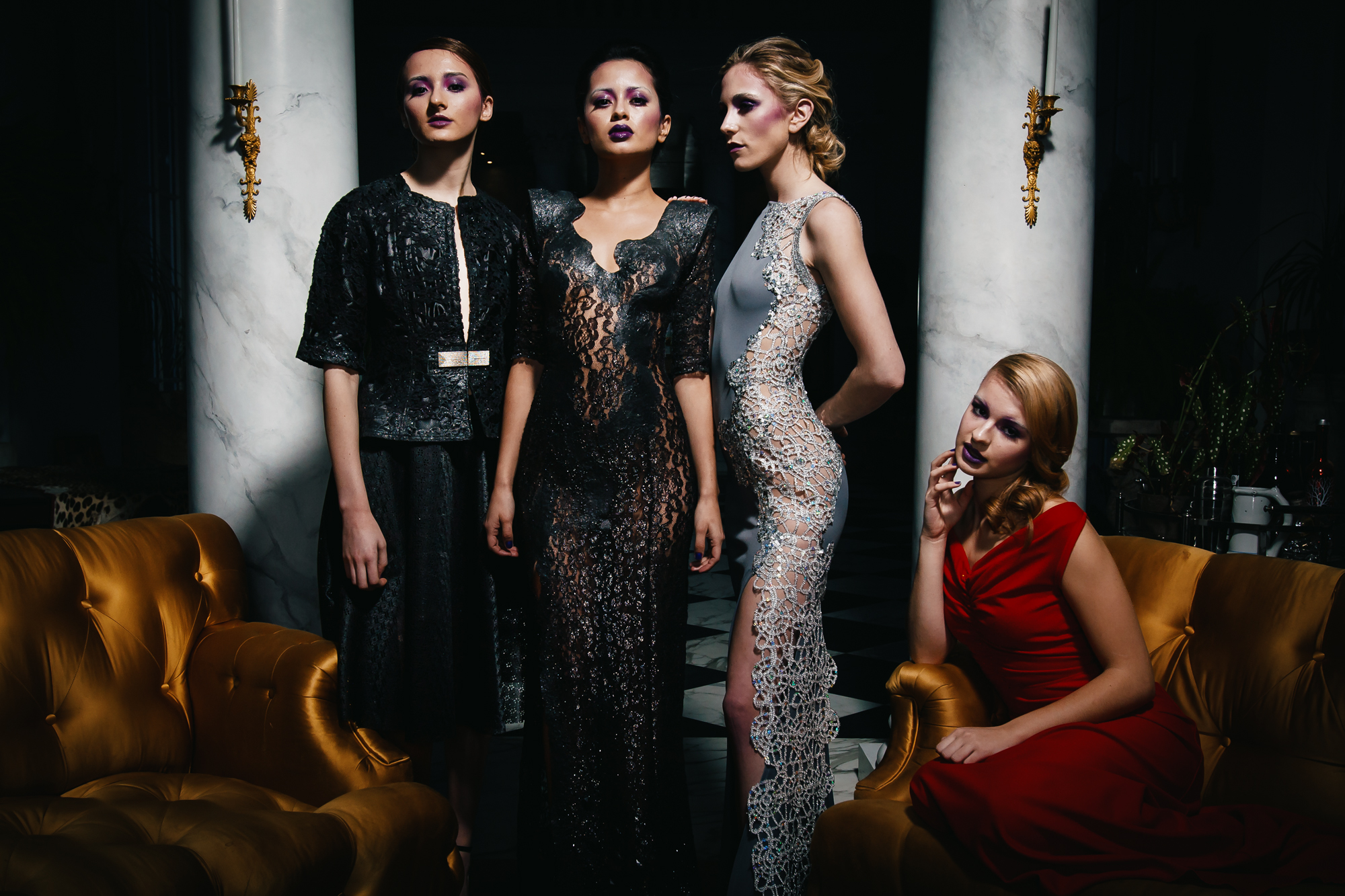 Models showing off items from the DH Studios 2014 collection.