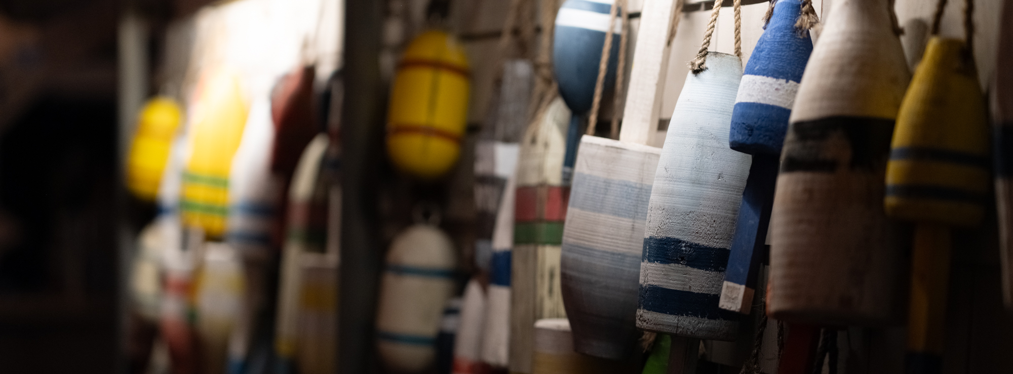 Photograph of lobster buoys inside the restaurant Pepe's Wharf in Provincetown, MA.