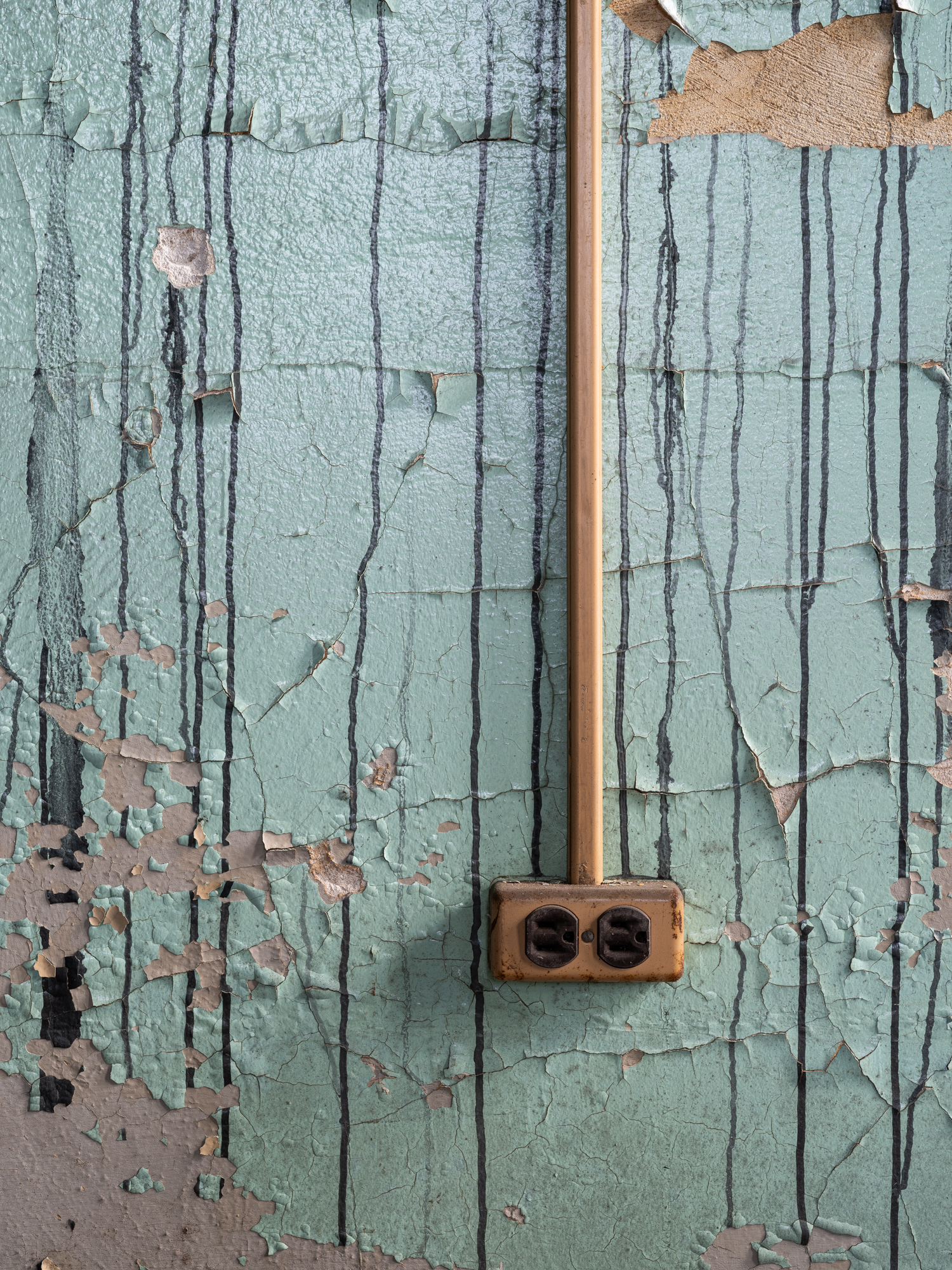 Electrical conduit and smoke damaged walls at Buffalo State Hospital