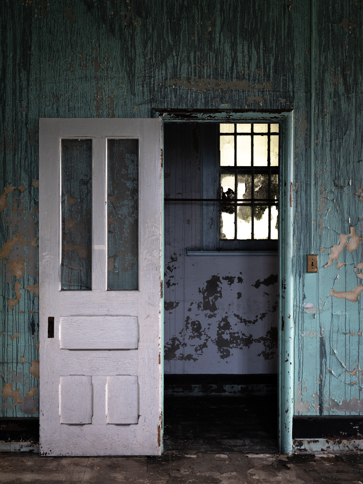 Smoke damaged ward and door at Buffalo State Hospital