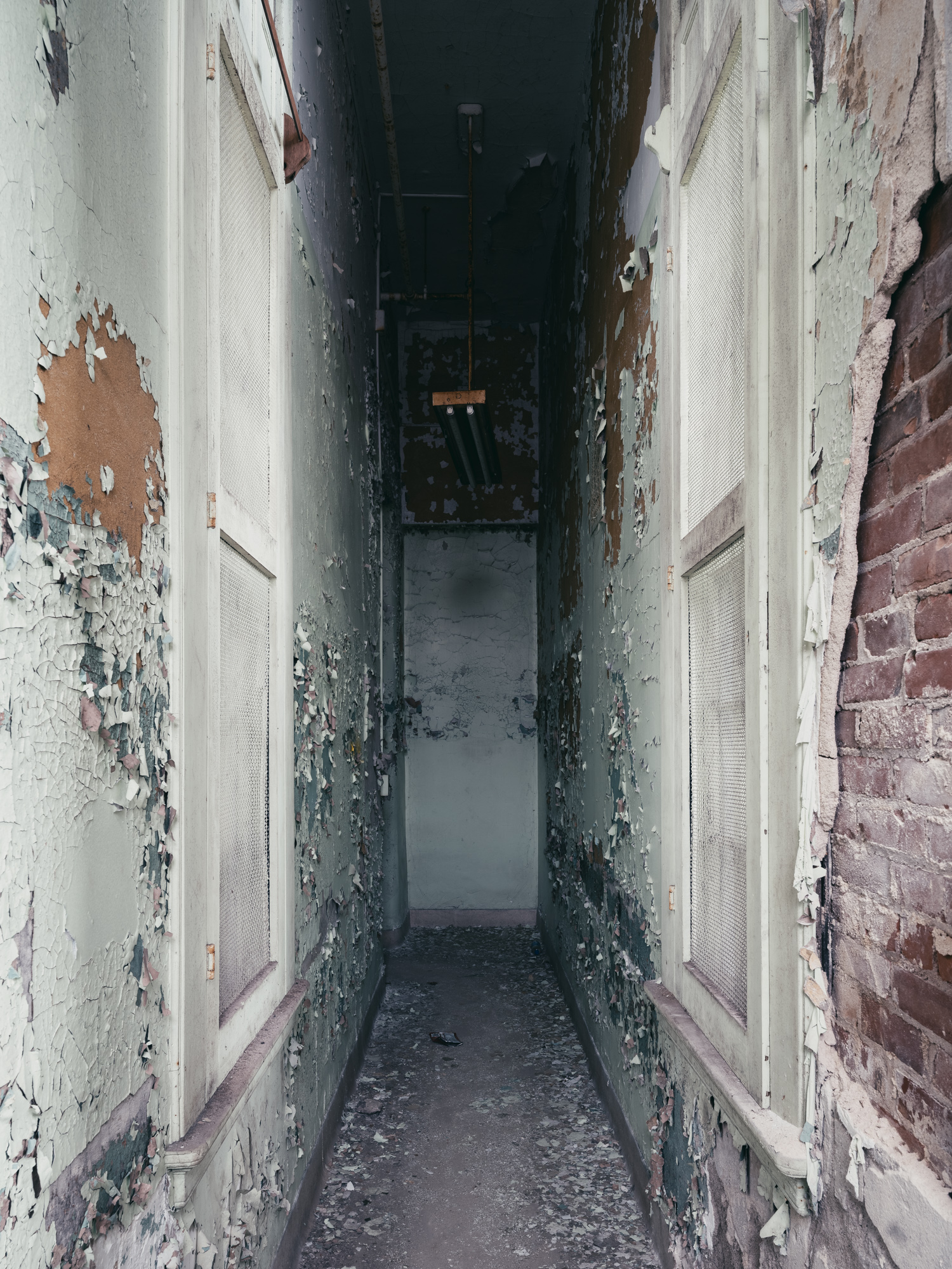 Narrow hallway at Buffalo State Hospital