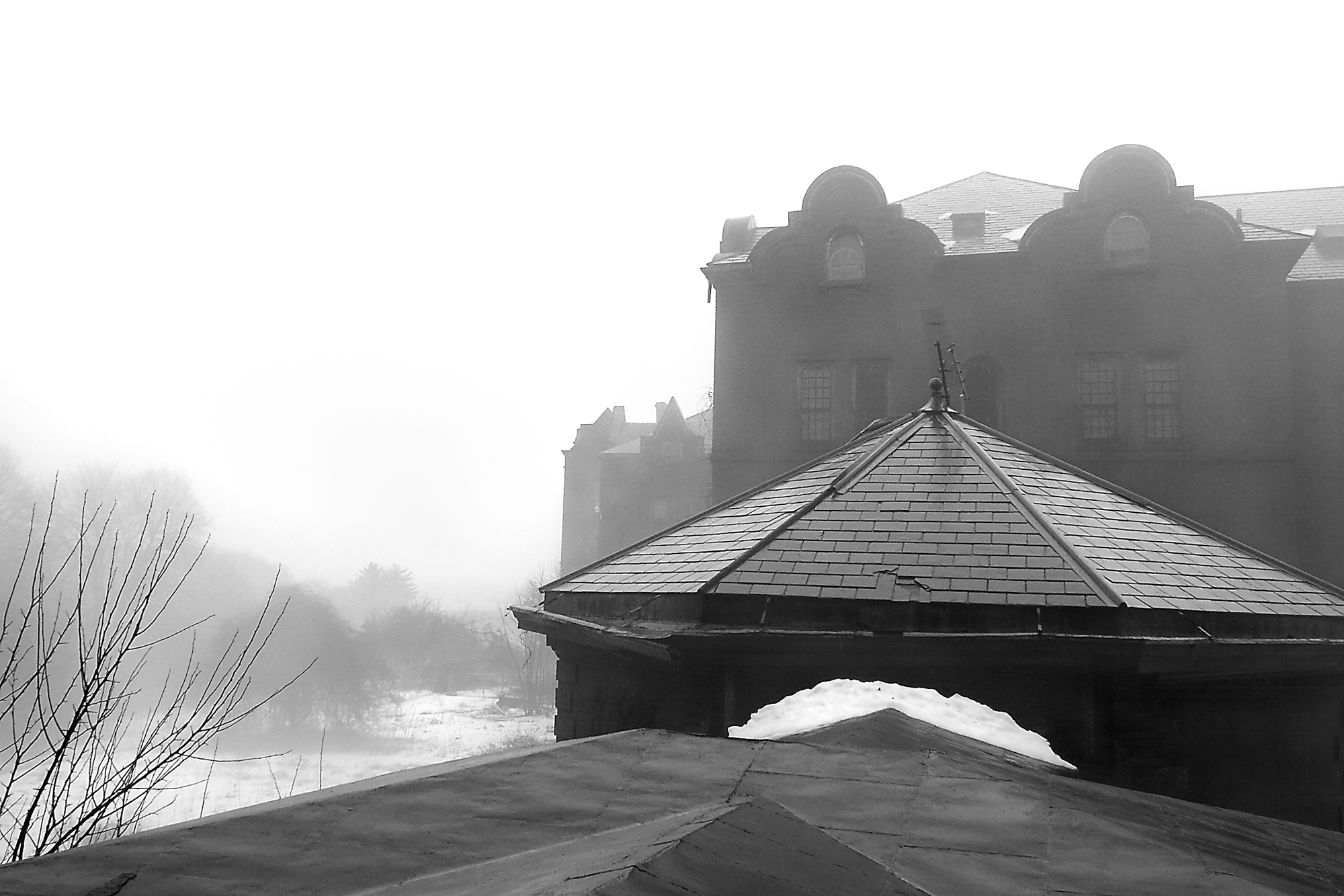 Misty morning view from the North Infirmary of Northampton State Hospital