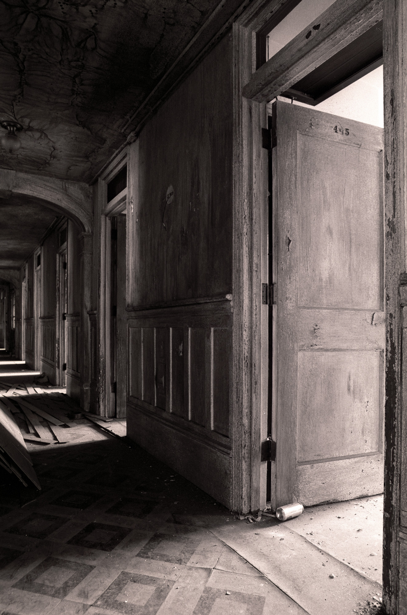 Doors to rooms in the male attendants' residence at Northampton State Hospital