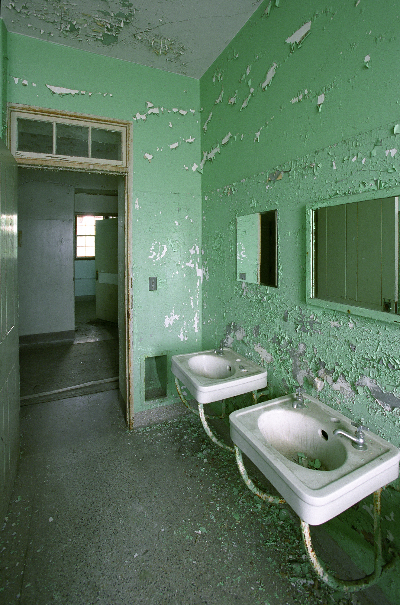 Bathroom sinks in the memorial complex of Northampton State Hospital