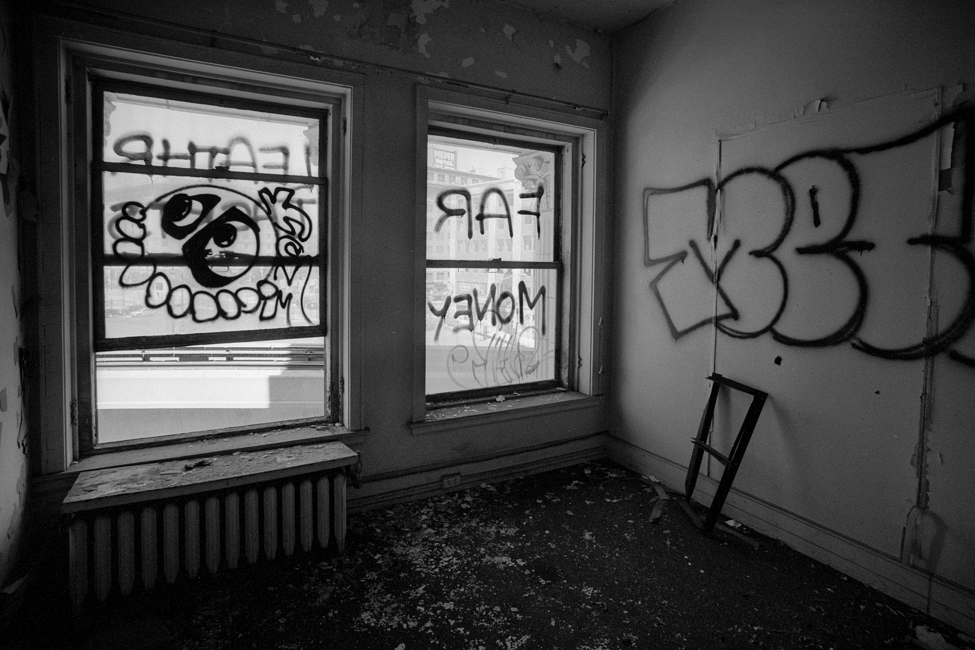 Windows looking out from the Wurlitzer building in Detroit, MI