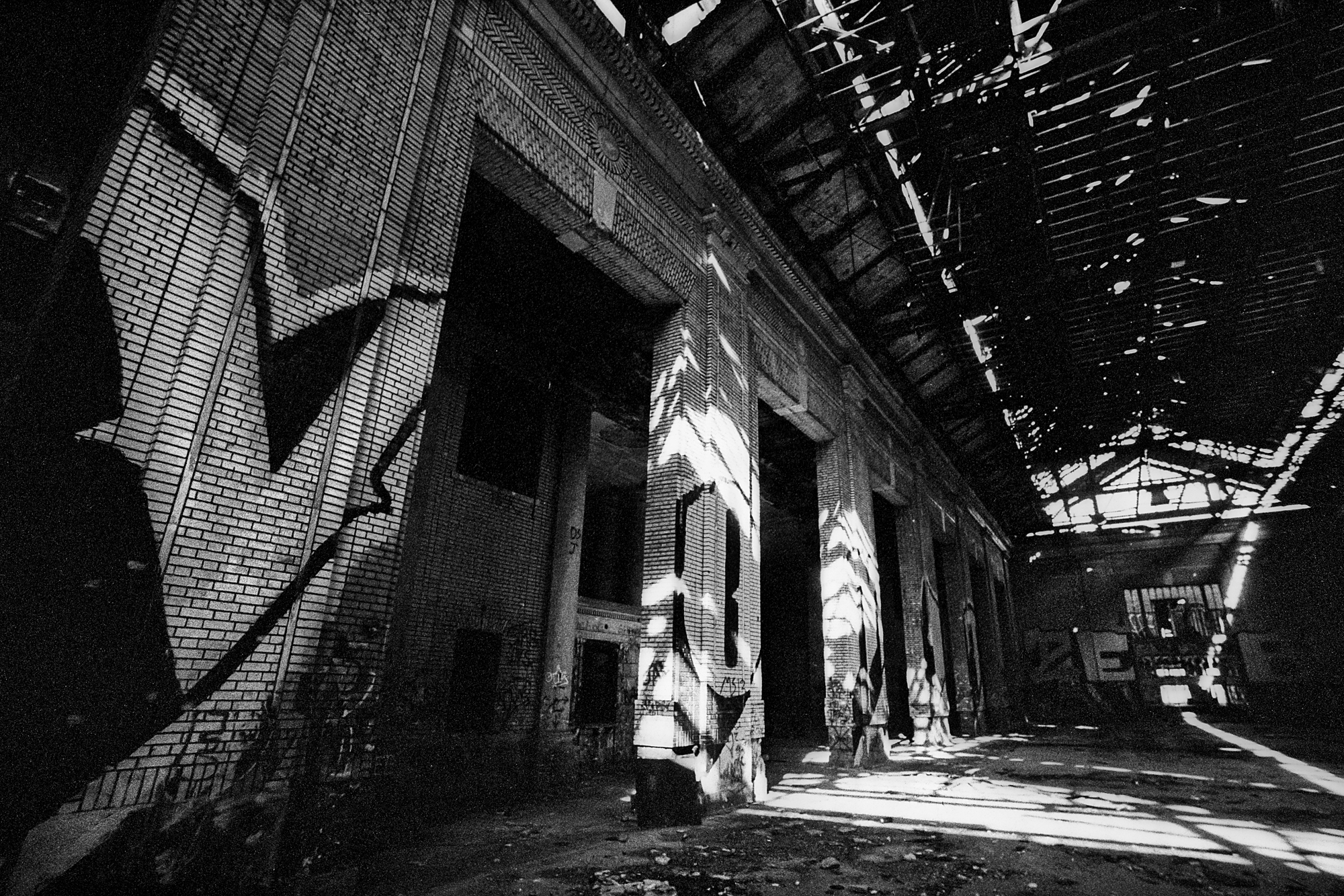 Interior view of graffiti inside Michigan Central Station in Detroit, MI.