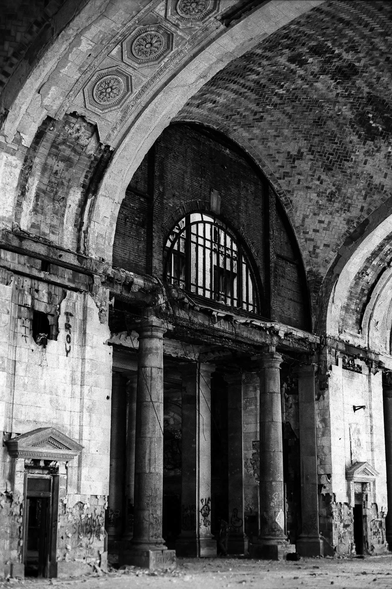 Architecture at Michigan Central Station in Detroit, MI.