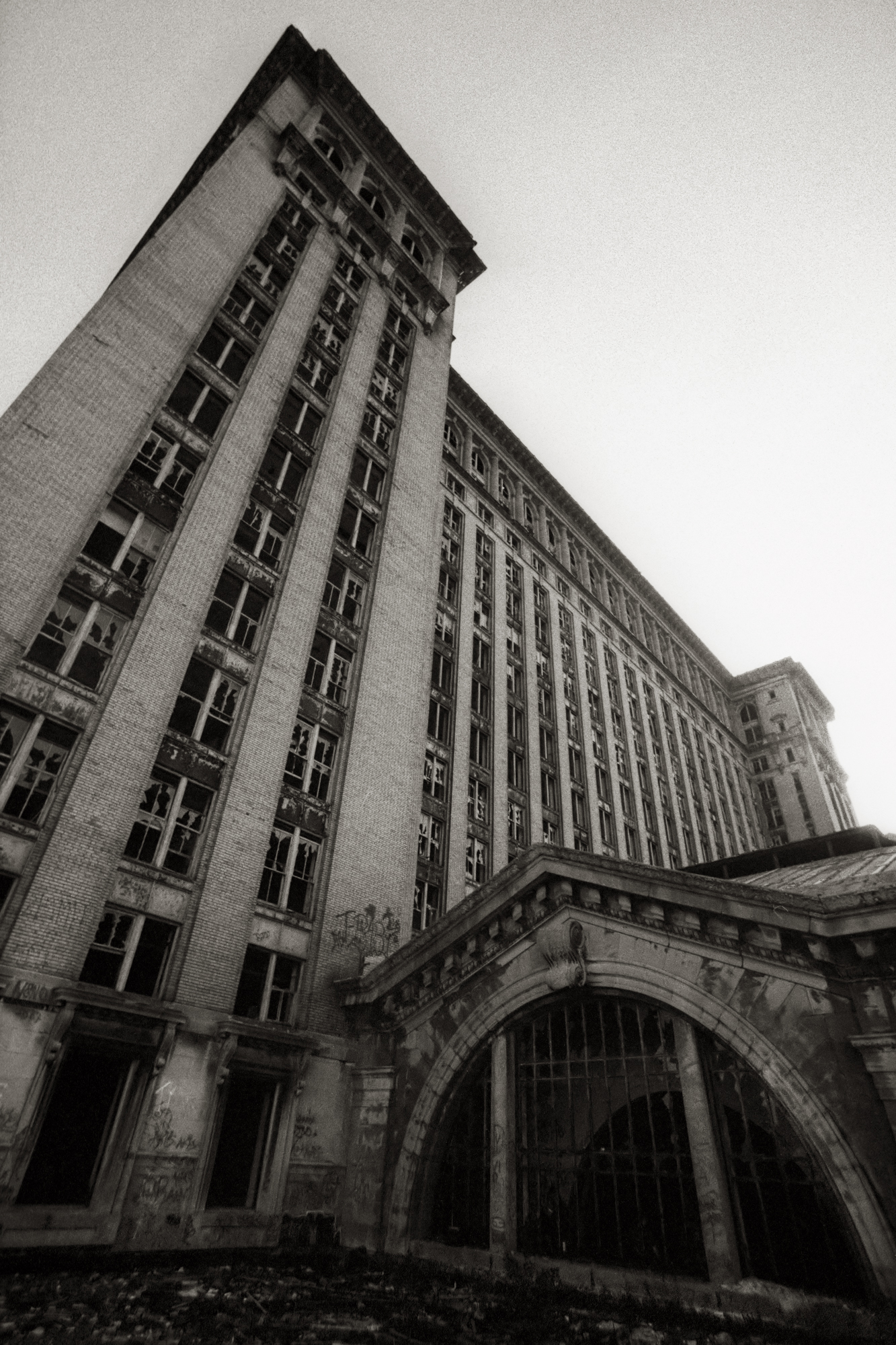 Exterior view of Michigan Central Station in Detroit.