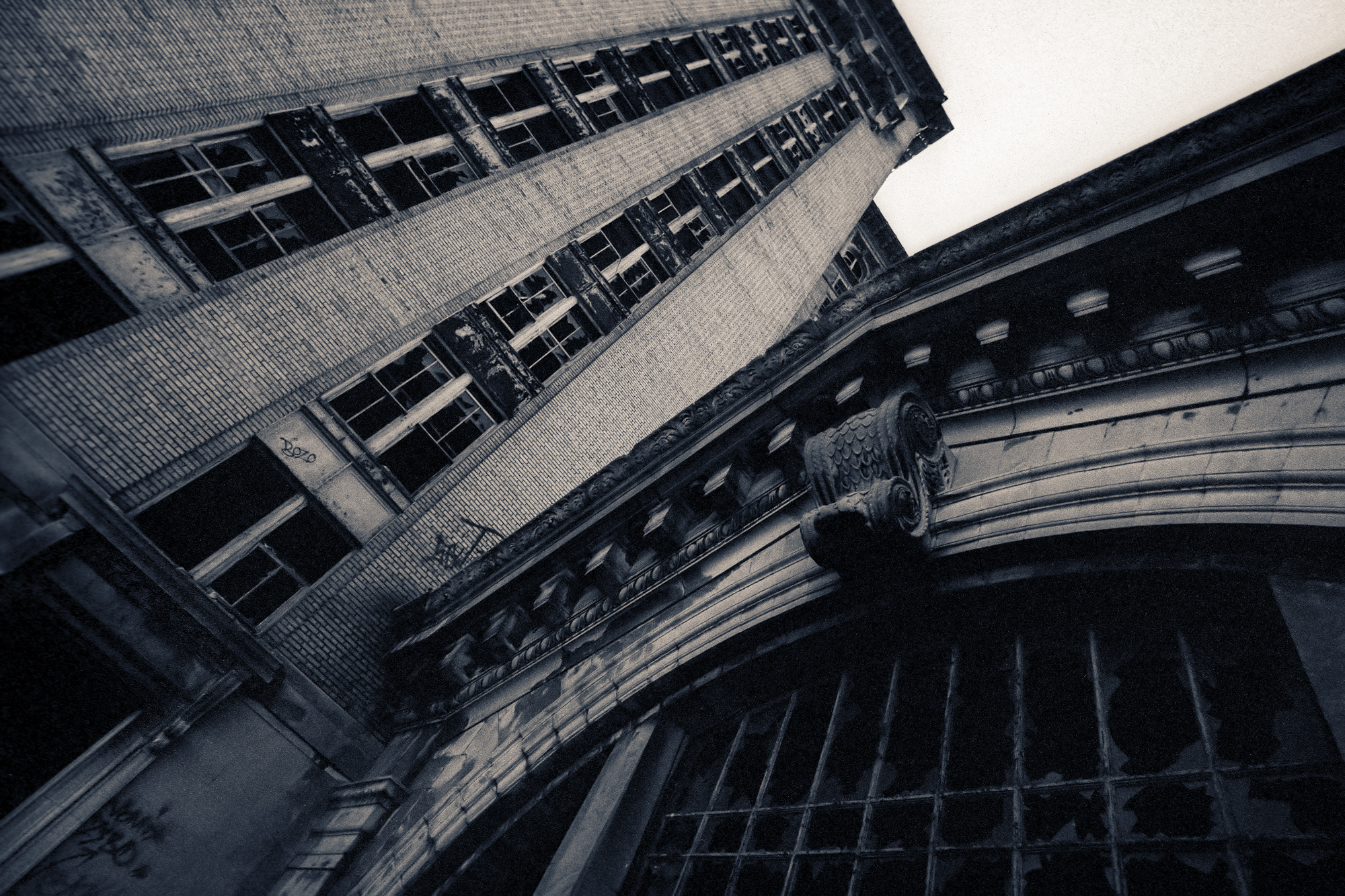 Exterior view of Michigan Central Station in Detroit, MI.