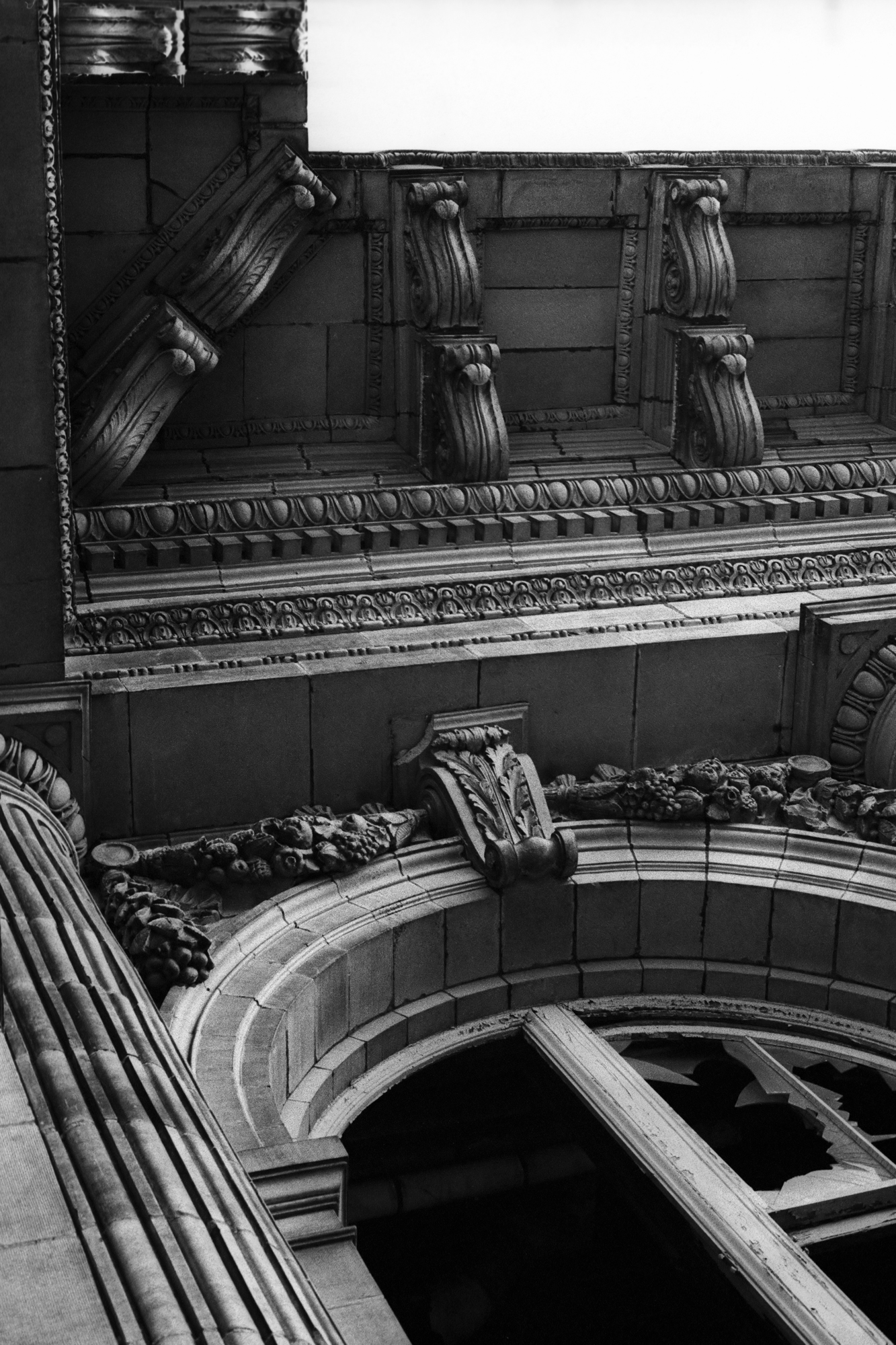 Architectural detail of Michigan Central Station in Detroit, MI.
