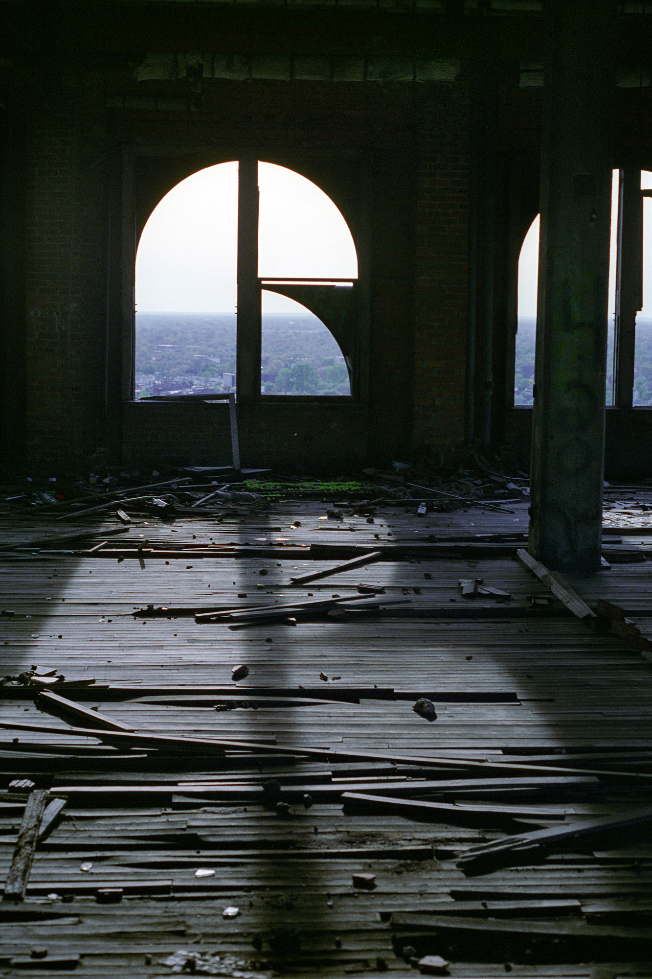 Windows inside Michigan Central Station in Detroit, MI.