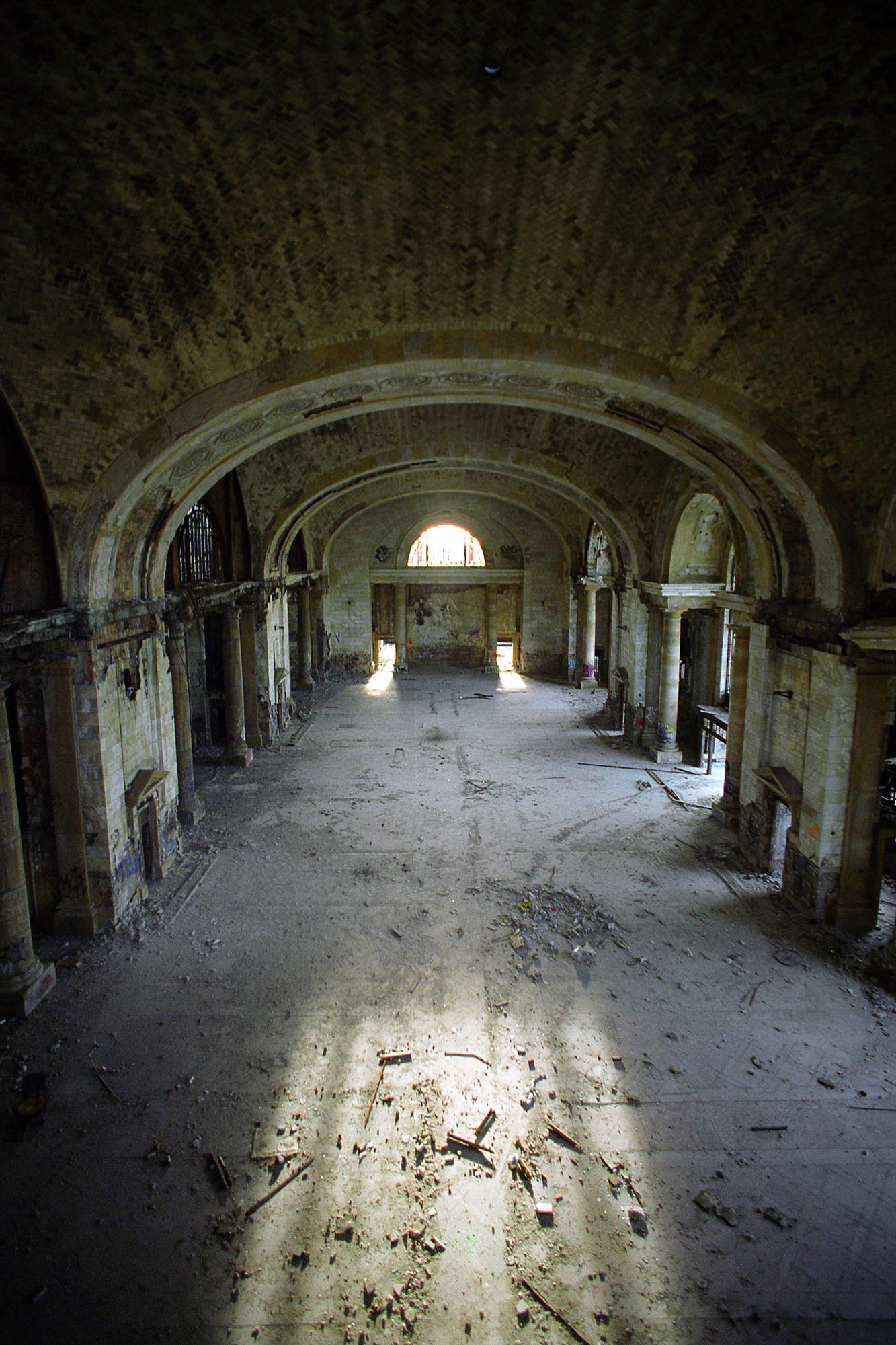 Elevated view of the main concourse of Michigan Central Station in Detroit, MI.