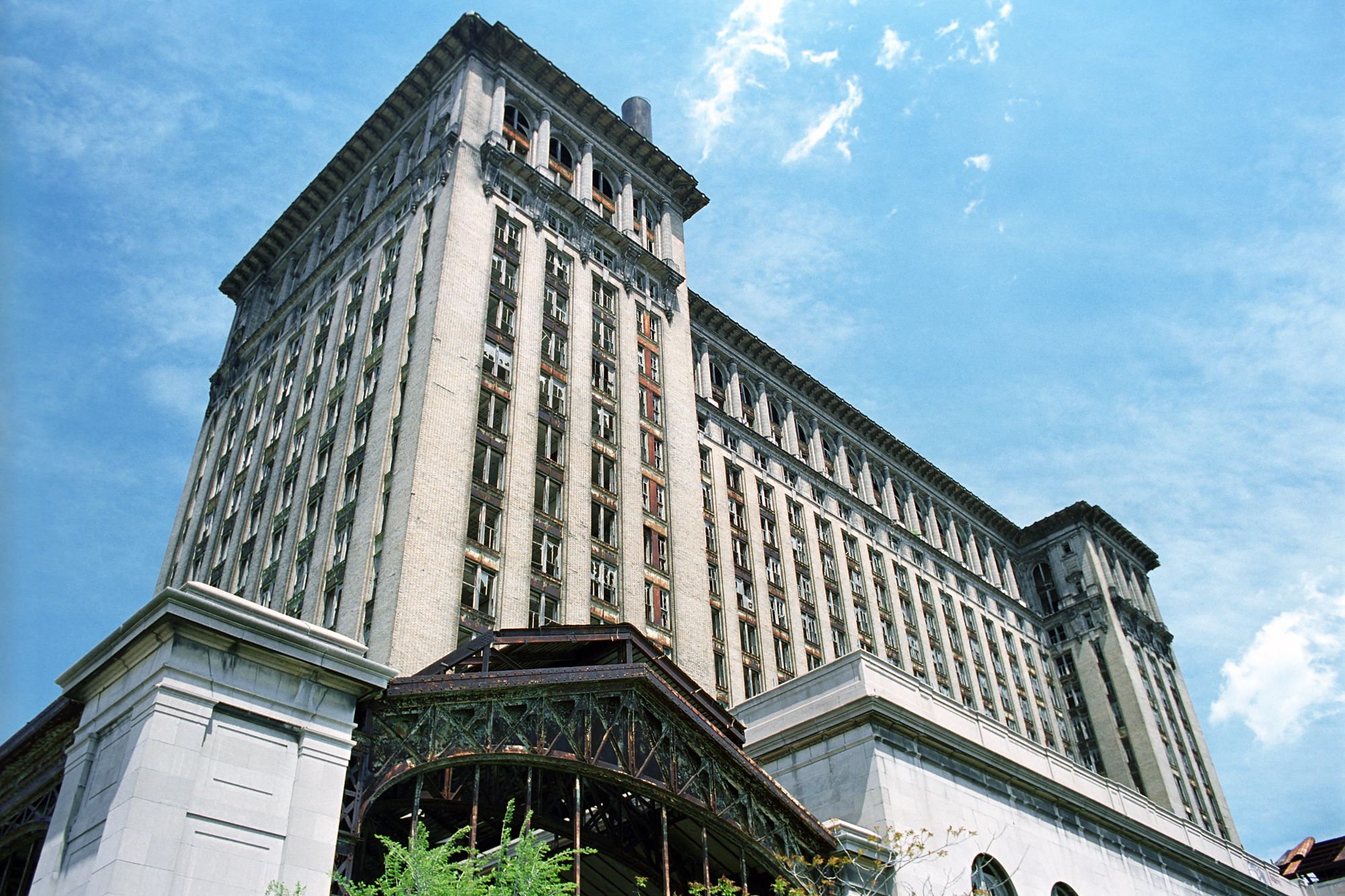 Exterior of Michigan Central Station in Detroit, MI.